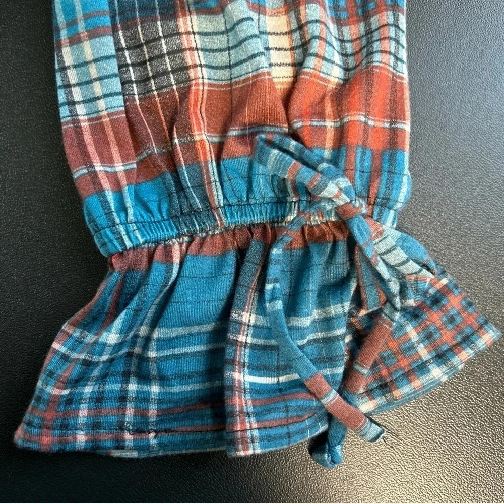 Women's Small Plaid V Neck Popover Flannel Shirt Bow‎ Colorful Cowgirl Autumn - Picture 6 of 14